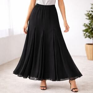 VTG Y2K Jessica Howard Evenings Pleated Maxi Skirt Godet Formal Sheer Black 18W